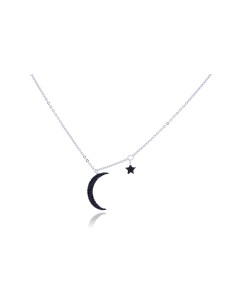 Collar plata 925 luna colgante circonita negra 20mm | Malizzia