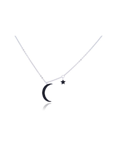 Collar plata 925 luna colgante circonita negra 20mm | Malizzia