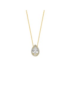 Collar plata 925 dorada colgante lágrima circonita | Malizzia